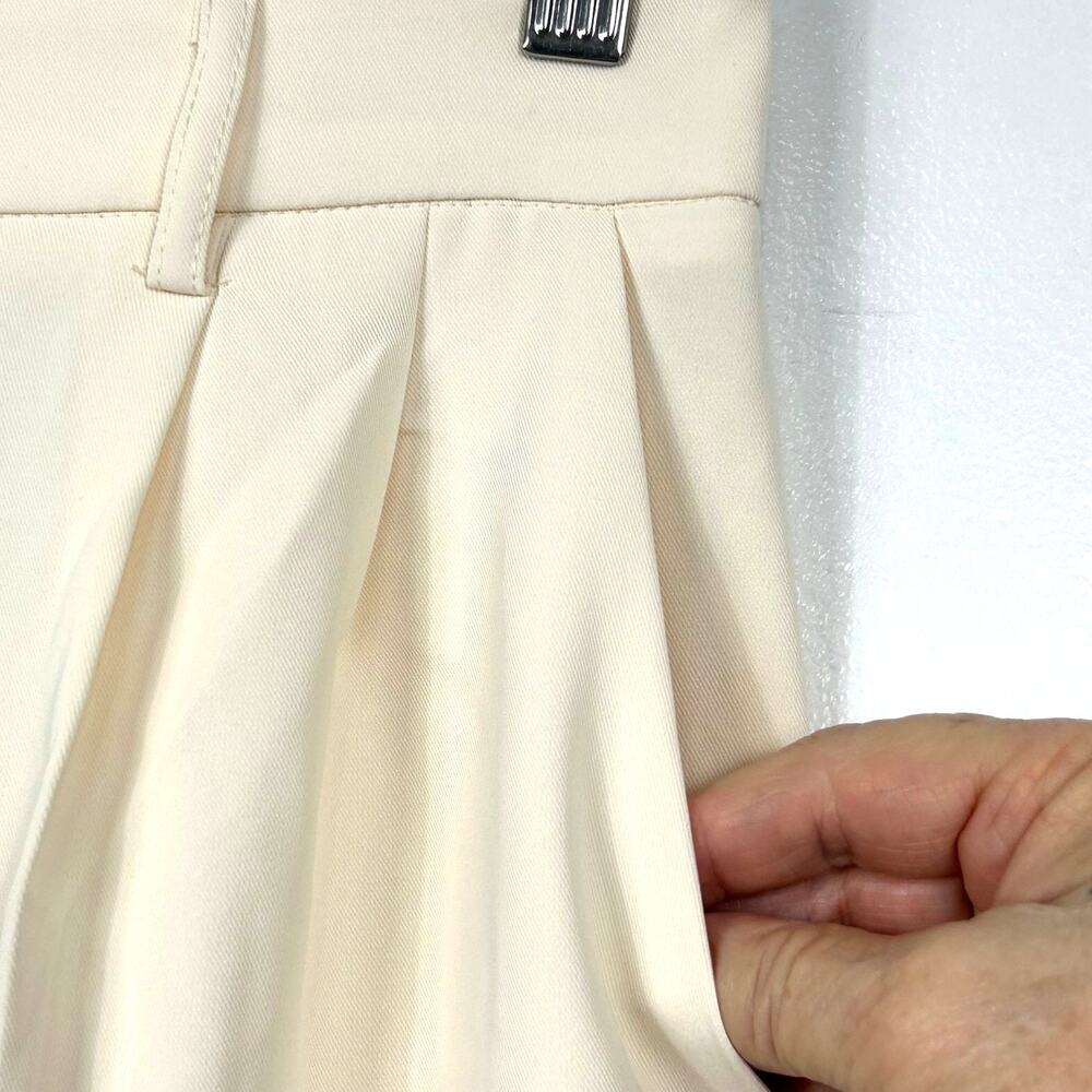 DECIVI Wide Leg Pleated Tailored Trousers Cream Size S New - Picture 3 of 10